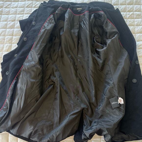 DKNY Womens Coat Wool Ruffle Front Wool Blend Knee Length Winter Whimsigoth | 2P - Picture 7 of 16